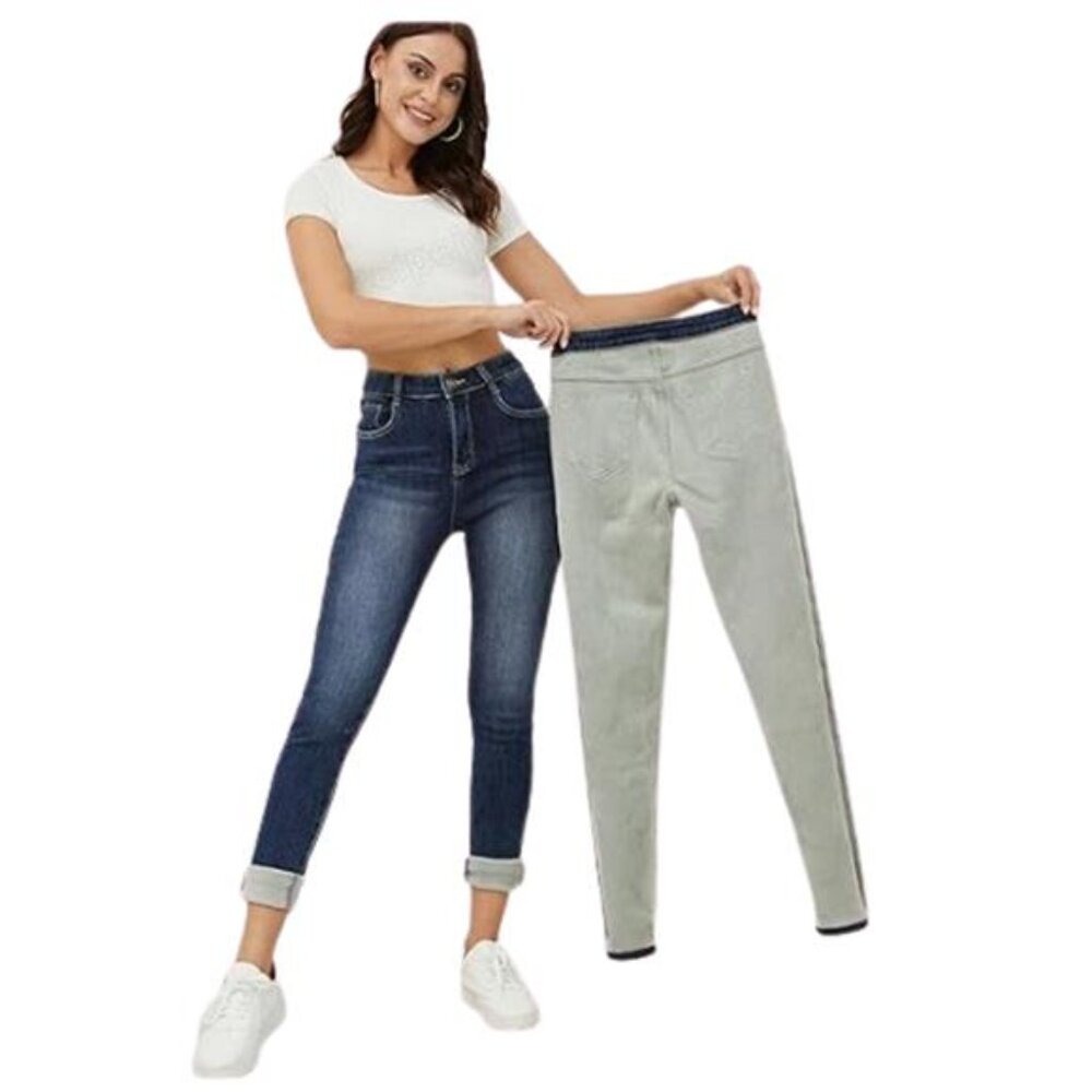 Women's Winter Fleece Lined Skinny Jeans Thermal Flannel Stretch Denim Pants XXL